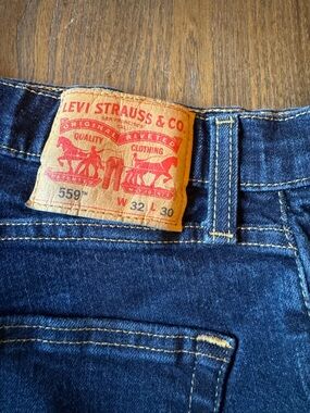 Levi's Dark Blue Relaxed Fit Jeans with Tan Leather Patch